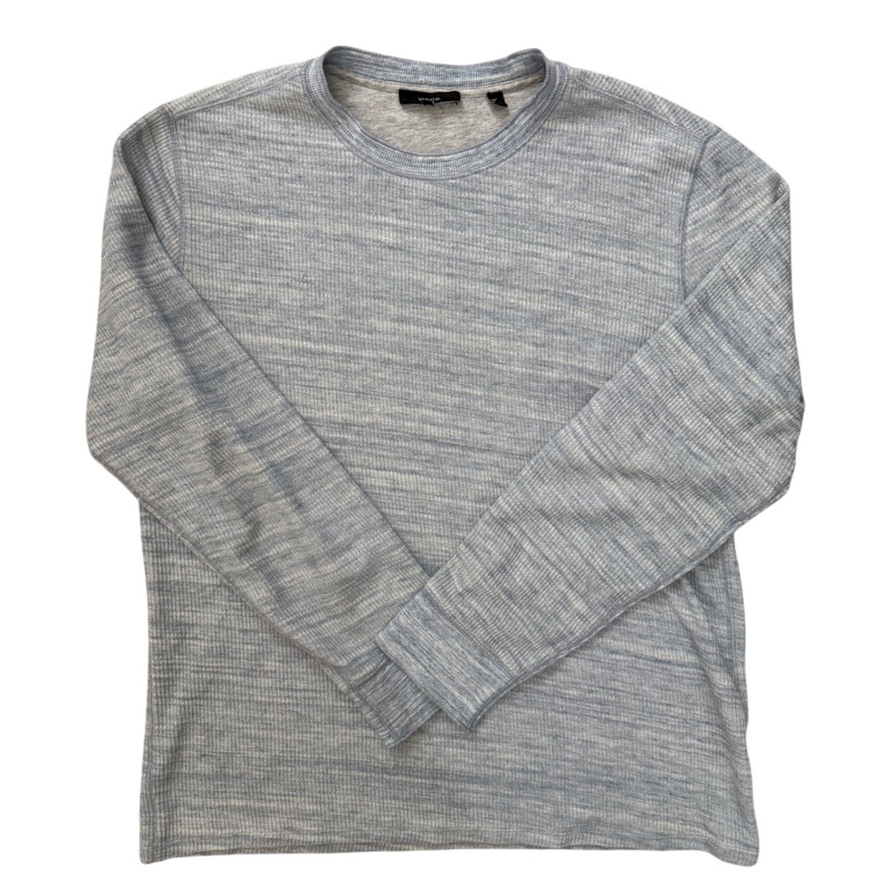 Vince Mens Long Sleeve Crewneck Shirt Light‎ Blue Grey Space Dye Textured Large